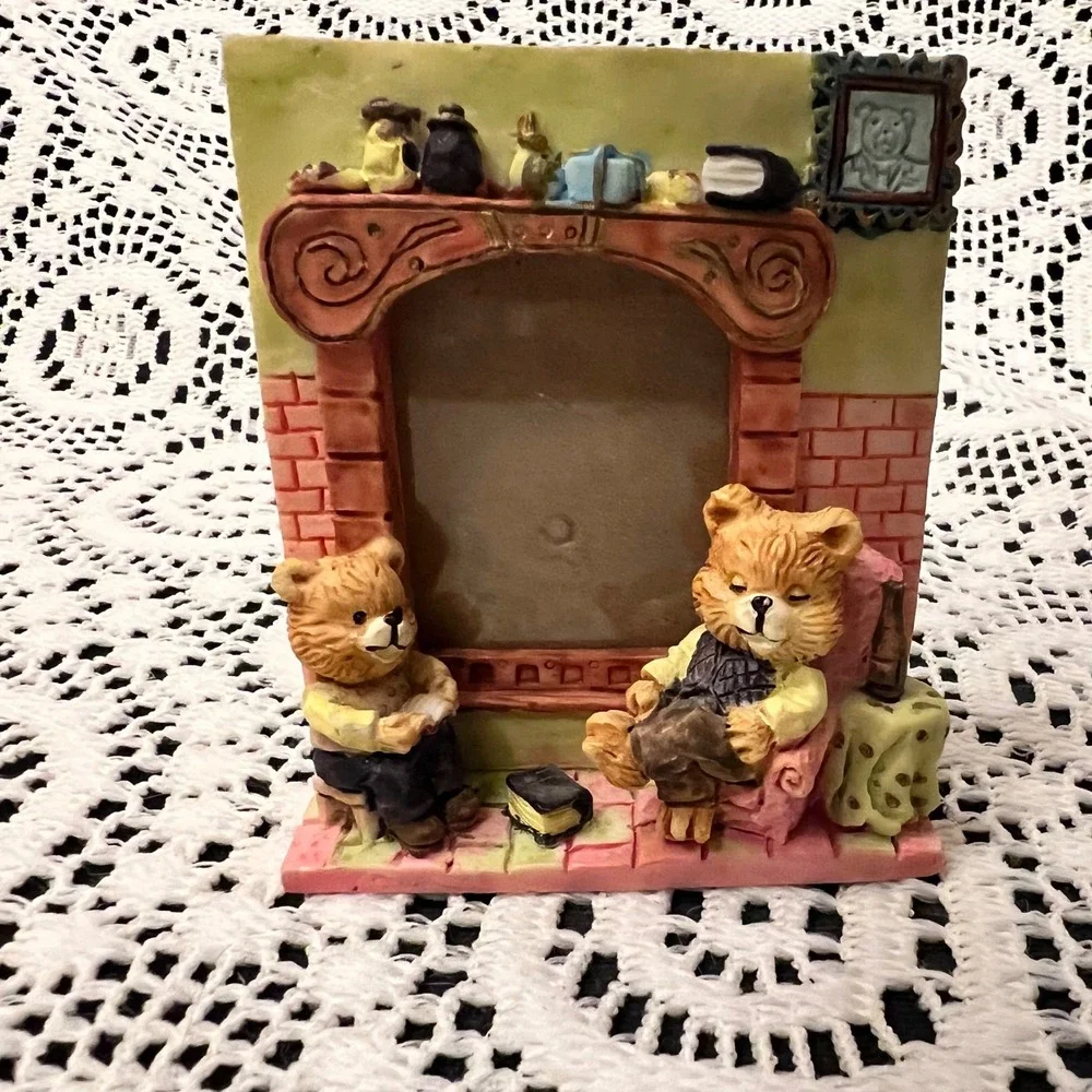 Vintage Ceramic Miniature Trinket Teddy Bear Picture Frame | Kitsch